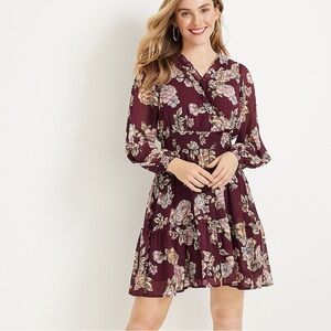 Maurices Floral Ruffle V-Neck Skater Dress XS NWT